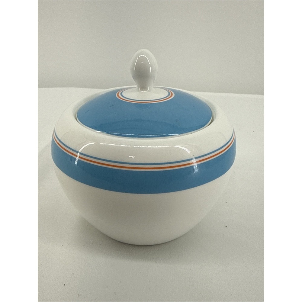 LENOX Kate Spade Cays Stripe Blue Sugar Bowl with Lid 2006 Retro